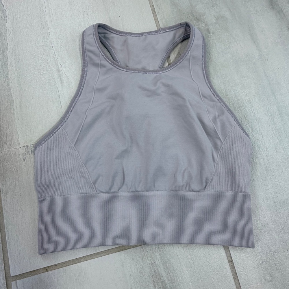 Lululemon Ebb to Train Bra Lavender Grey High Neck Racerback Size 6 W2BLGS